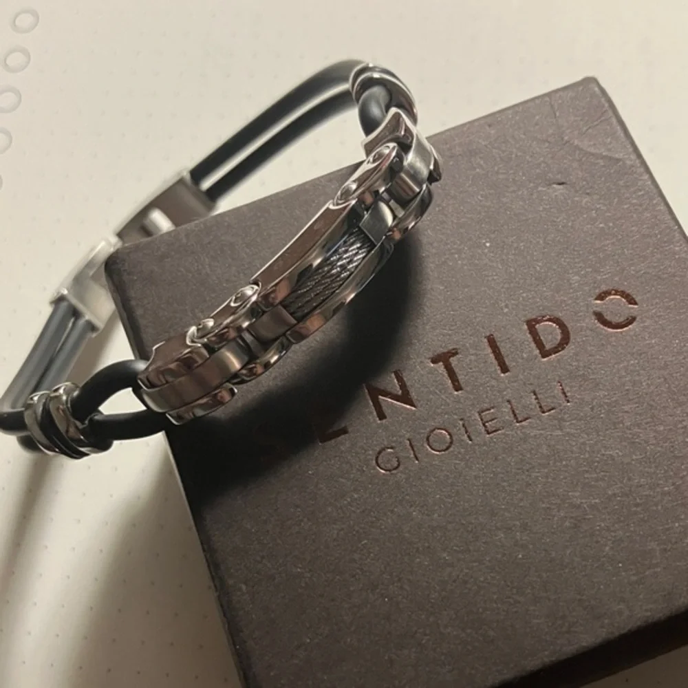 Sentido Gioielli Men's Italian Steel & Rubber Cable Bracelet